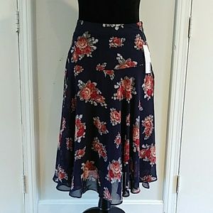 NWT Navy blue floral flowing midi skirt